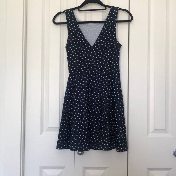 H&M Navy Blue Polka Dot Skater Dress - Picture 2 of 2